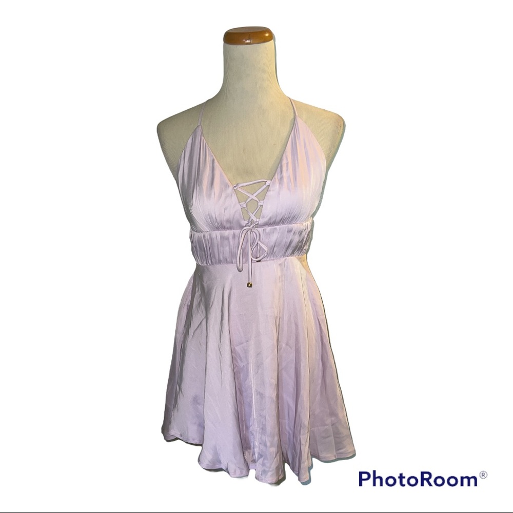 Blush pink Selfie Leslie Med sleeveless polyester open back dress New With Tags